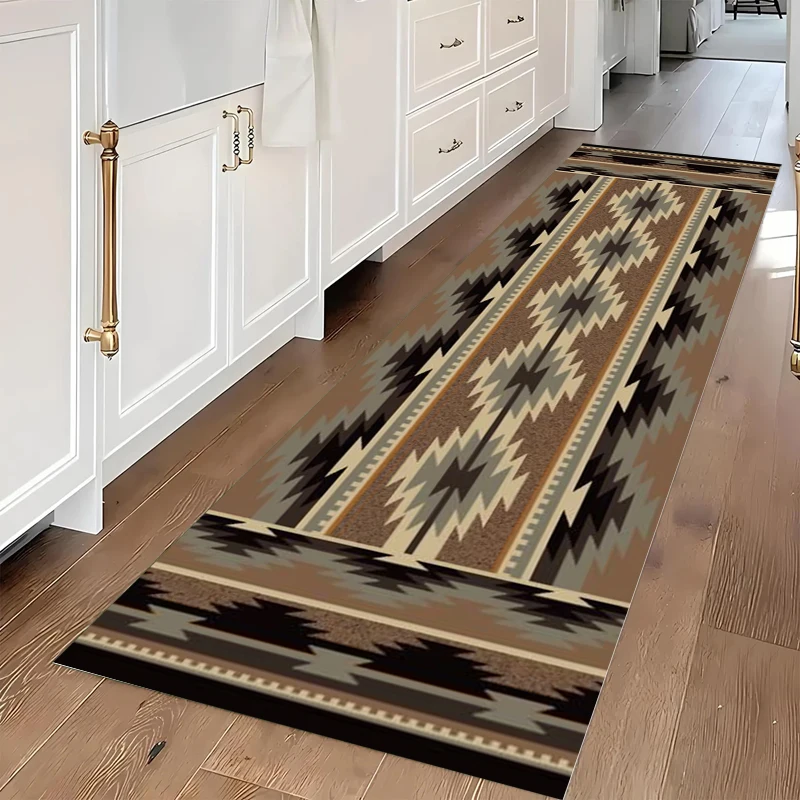 Südwestlicher Indianer-Teppich mit Tribal-Geometrischem Pfeilmuster, Dekorativer Küchenläufer für Flure, Rutschfest und Weich