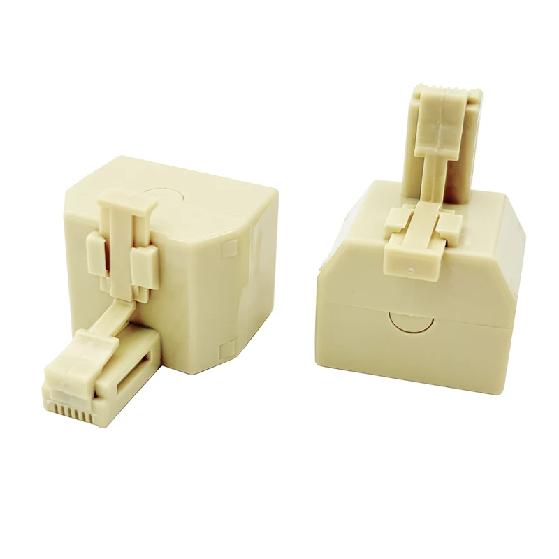 RJ12 telephone splitter/receiver connector with 6P6C jack for three-way conversion, one male and two female connectors, 1 cm in