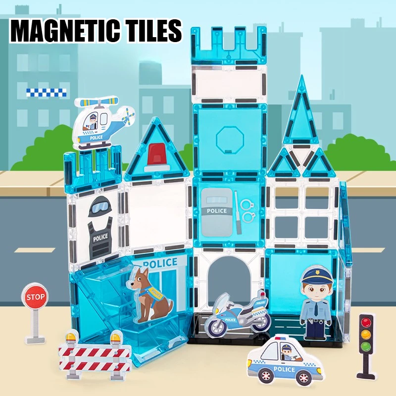 Kreatywna, kolorowa magnetyczna tablica okienna DIY z motywem księżniczki, strażaka, policji, magnetyczne klocki do składania, zabawka-puzzle, prezent dla dziecka.