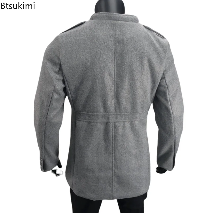 New 2025 Men's Grey Woolen Overcoat Medium and Long Zipper Jacket Fake Autumn Winter Two-piece Set Cardigan for Men M-2XL Size