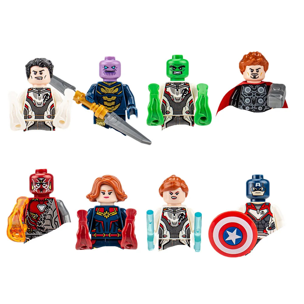 8-piece set of Marvel anime characters, building block superheroes, Spider Man, Iron Man, mini building block humanoid dolls