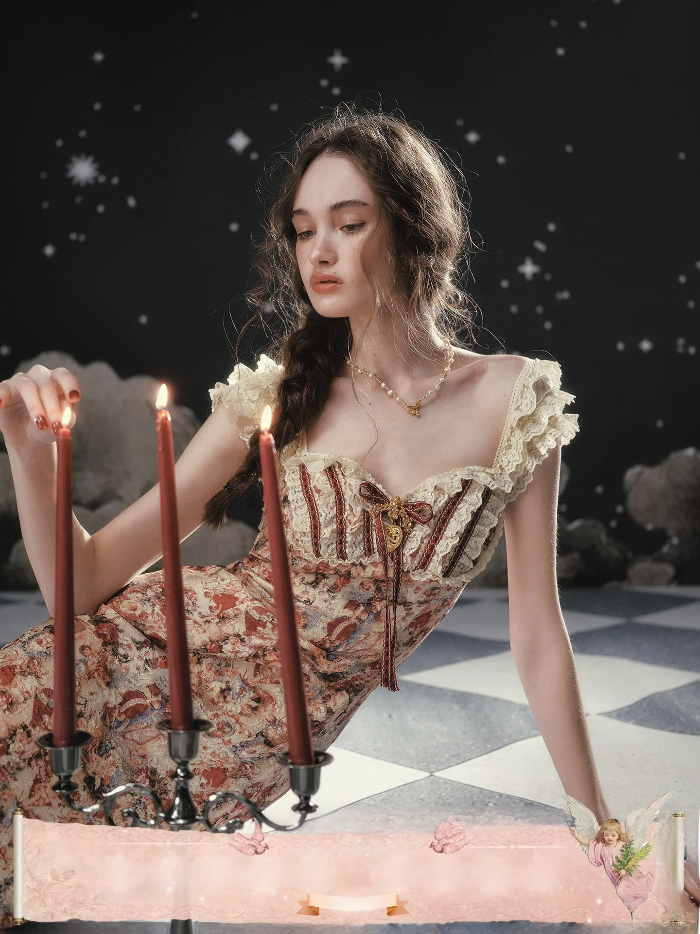 

Ретро-платье с кружевным цветочным принтом и фасоном «рыбий хвост» для женщин, французский бренд Poeticlicious, из мягкого шелка, с завышенной талией