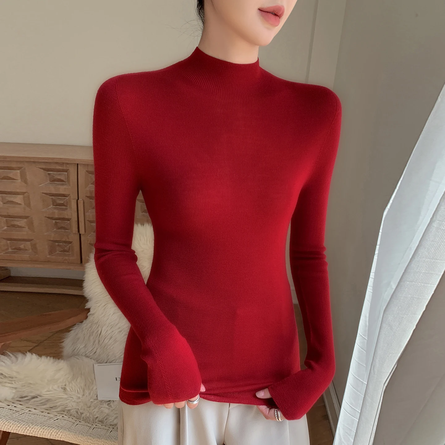High-End Women's 100% Wool Yangtze Yarn Knitted Thin Sweater Fashionable Top for Ladies New Fine Spinning Knitwear