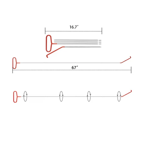 Imagen 2 del producto Herramienta de largo alcance de 67 pulgadas, kit de herramientas de emergencia para coche, kit de gancho en J con gancho de tracción, gancho de 5a rueda para vehículo, 1 Juego de kit de herramientas de reparación de automóviles