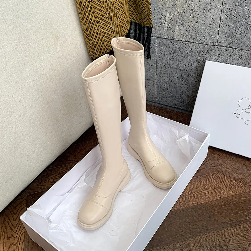 

High Boots 2021 New Autumn and Winter Brown Long Boots Wild Casual Women's Mid-heel Knight Boots Were Thin Elastic Thin Boots