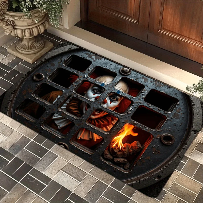 VIKAMA Horror Sewer Clown Print Doormat Non Slip Waterproof Floor Mat Halloween Front Door Entry Rug Indoor Outdoor Party Decor