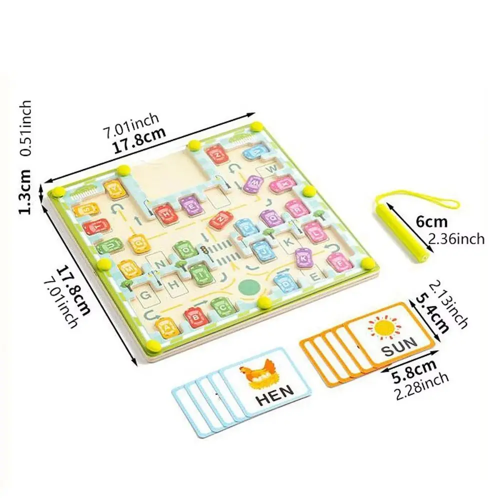 Wooden Magnetic Color Words Maze Spelling Practice Montessori Letters Puzzle Puzzle Boards Early Educational IQ Game