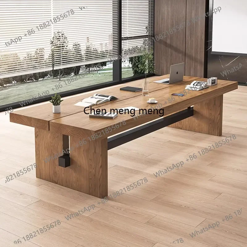 Simple modern large desk solid wood strip negotiation table and chair combination