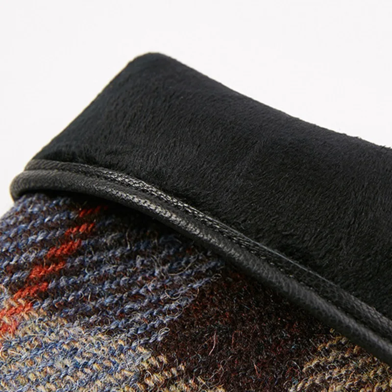 Luvas de couro de cabra para homens, tweed de lã, tela sensível ao toque, quente, cavalgando, dirigindo, outono, inverno