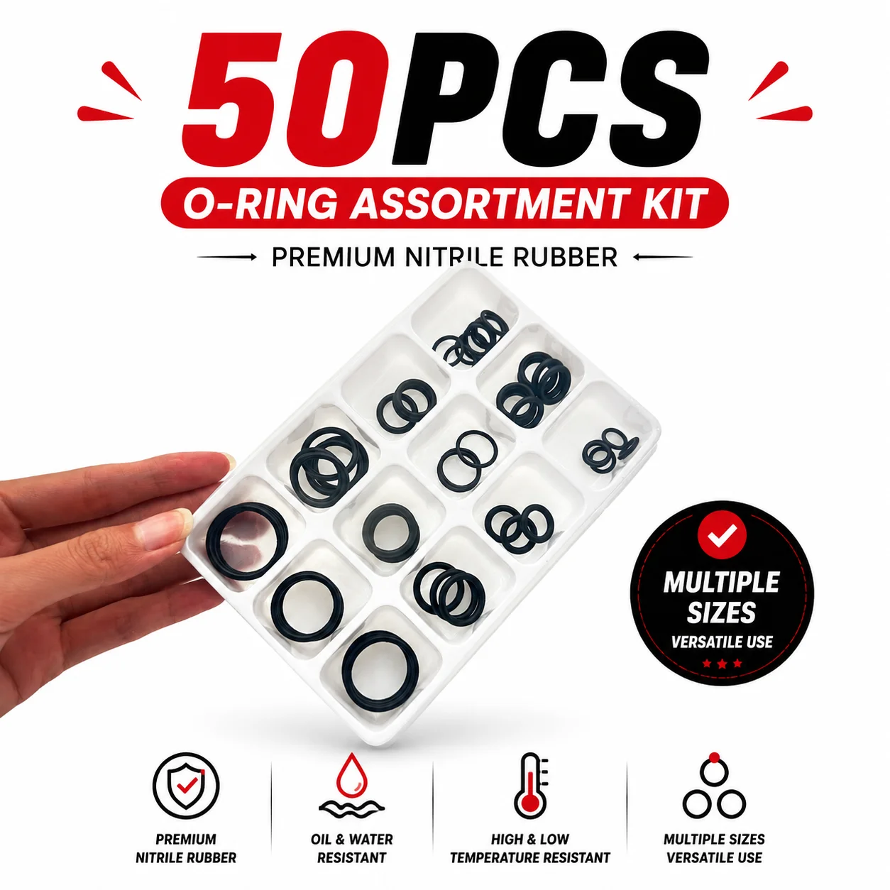 50 Pieces of Black NBR Nitrile O-ring Repair Kit, Oil Resistant CS1.5/2.4mm OD10-26.5mm Hydraulic Pipeline Leak Proof Repair Kit