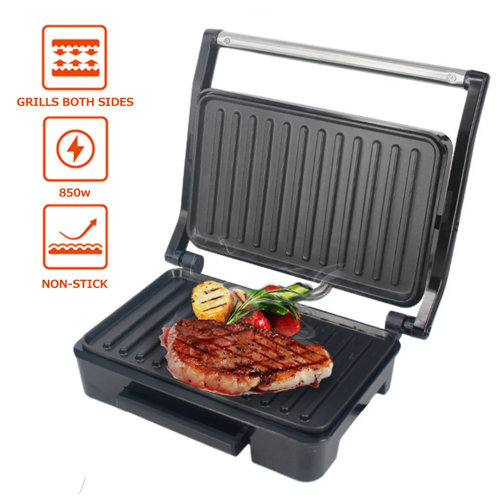 Sandwich Maker Electric Grill Steak Machine Panini Maker Household Stainless Steel 850W Nonstick Pan Barbecue Breakfast Machine