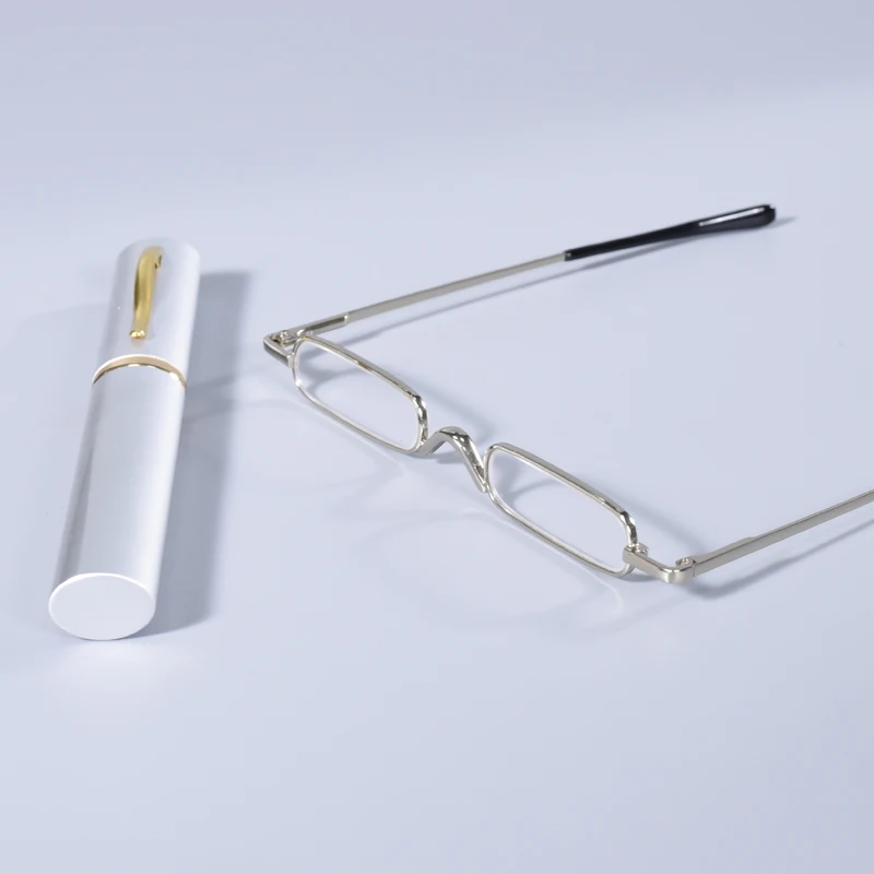 Silberfarbener Rahmen HD Klare Gläser Herren-Lesebrille Klare Damen-Presbyopie-Hyperopie-Lesebrille Rahmen aus Legierung Mit Stiftetui
