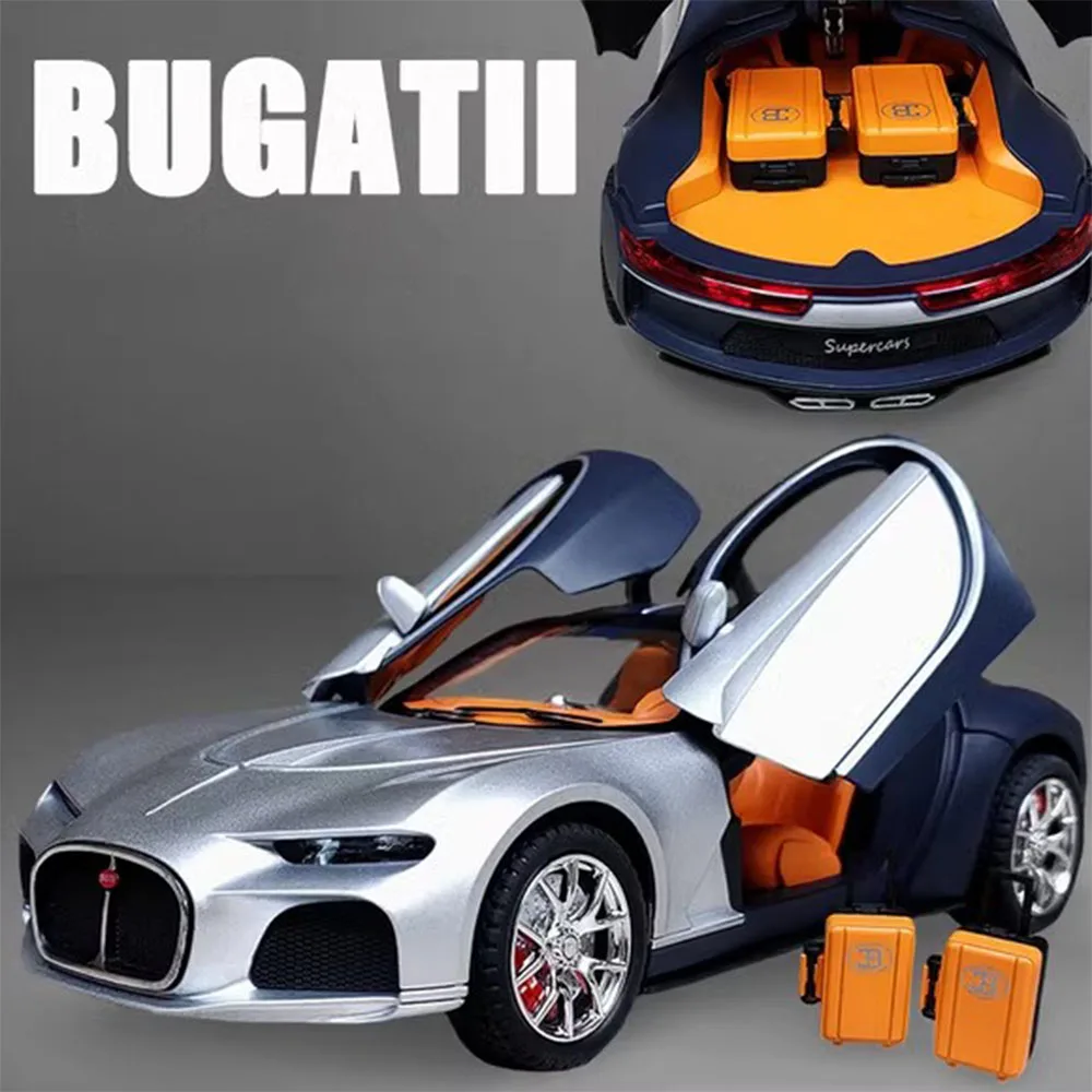 Bugatti Atlantic Toys modelo de coche a escala 1/24, vehículo de aleación fundido a presión con sonido ligero, súper coche deportivo para niños, regalos de cumpleaños