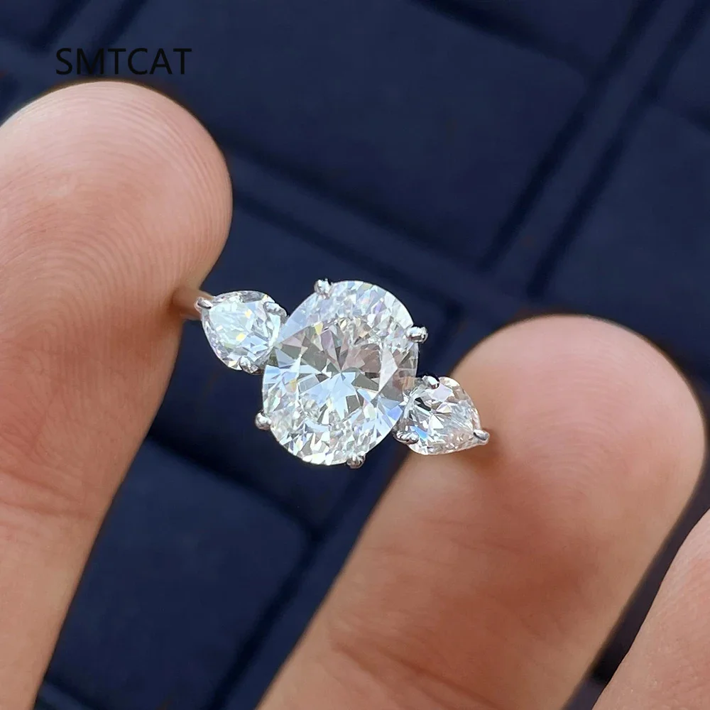 

4Carat Moissanite Diamond Engagement Ring 925 Sterling Silver Three-Stone Wedding Band for Women Fine Jewerlry Anillos De Prata