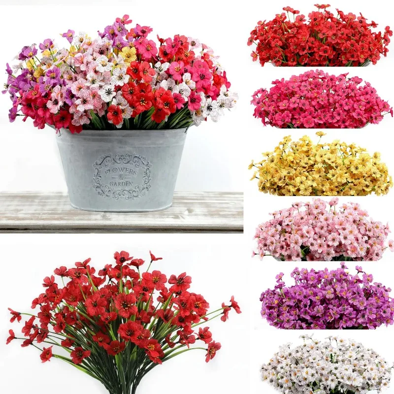 Beautiful Artificial Violet Spring Grass Flowers, Realistic Faux Plant for Cemetery Grave Decoration and Memorial Day Gift