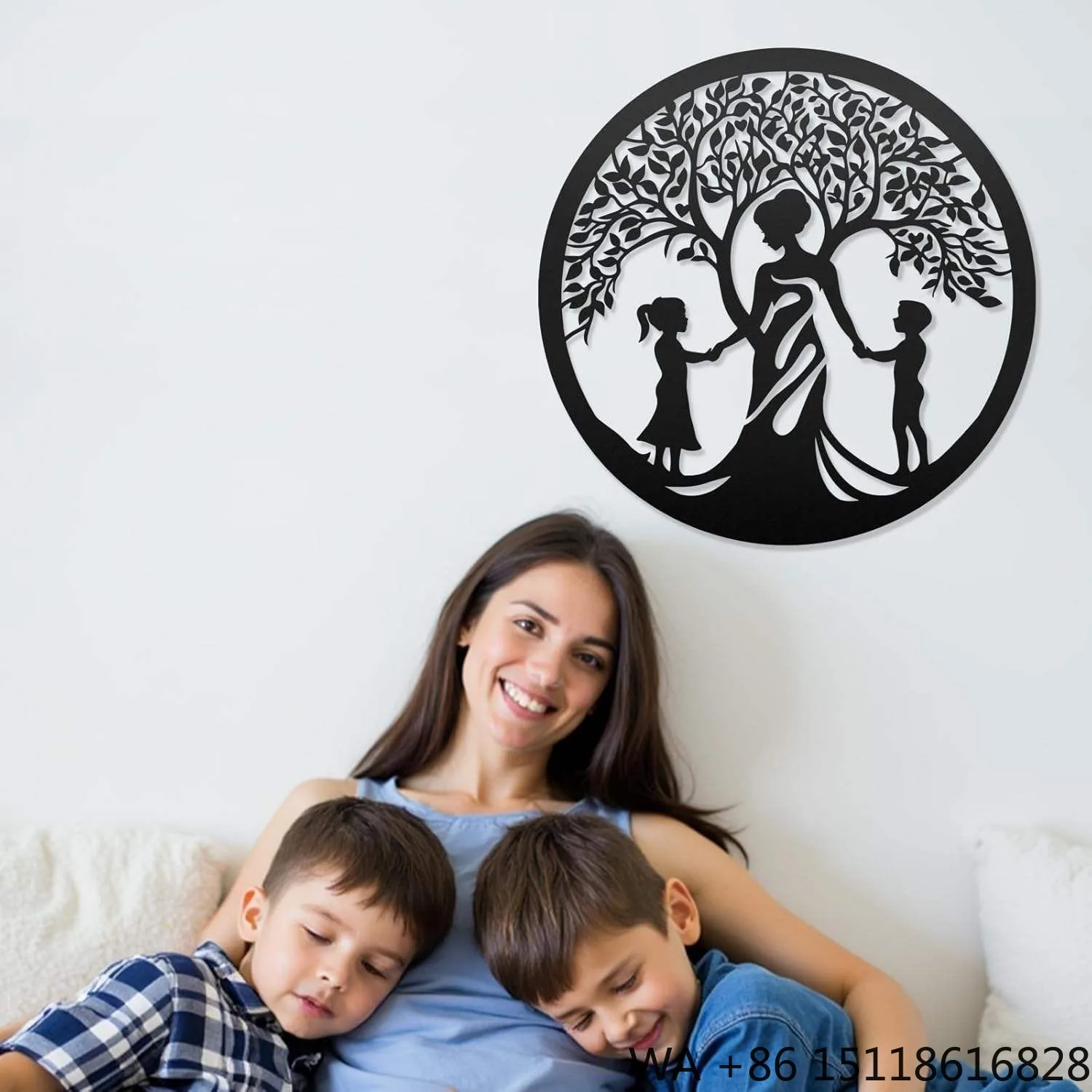 Modern Stainless Steel Handcrafted Sculpture Tree Life Hanging Wall Art Delicate Mother Children Family Tree Design Vintage