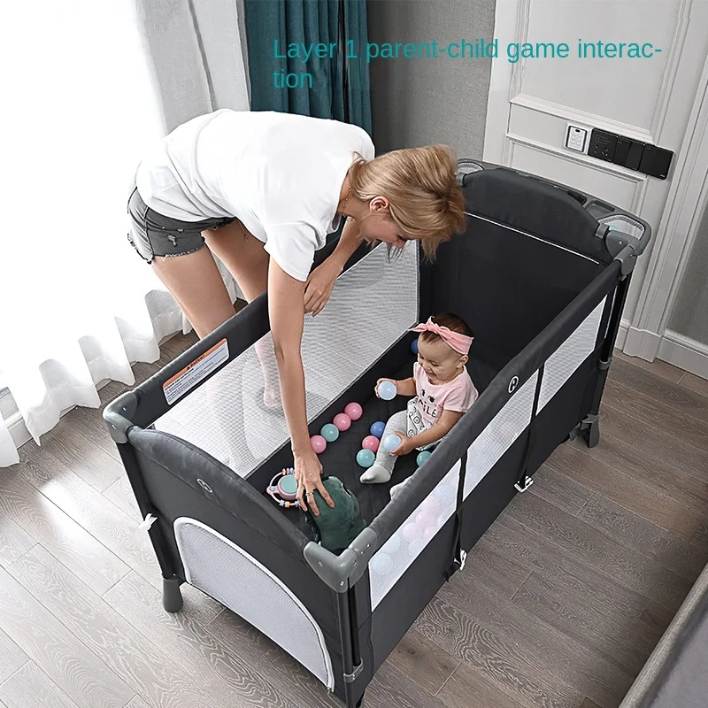 Baby Crib Newborn Multi-Functional Babies' Bed Cradle BB Stitching Big Bed Foldable Portable Mobile Small Bed