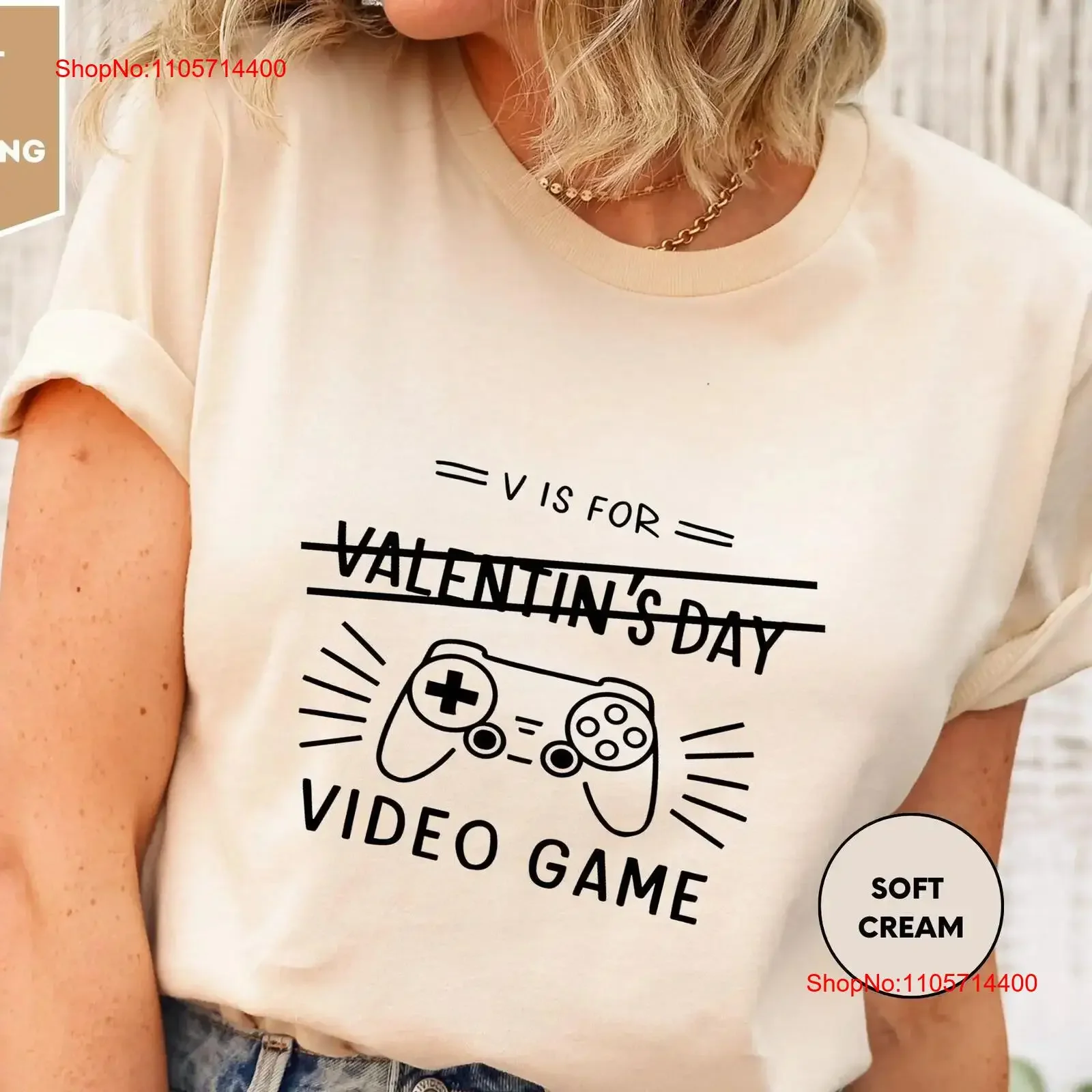 V is For Video Game T Shirt Anti Valentine's Day Funny GifT Him Her vintage Washed Top For Everyday Wear Stretched Comfortable
