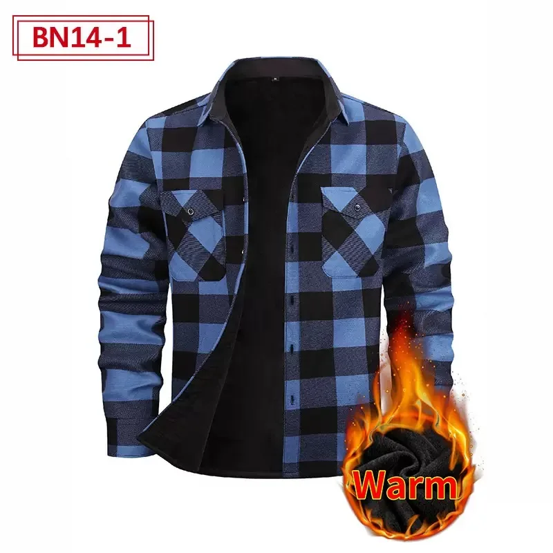 New Autumn and Winter American Vintage Fleece-Lined Thickened Warm Plaid Shirt Men's Casual Loose Sports High-Quality Shirt