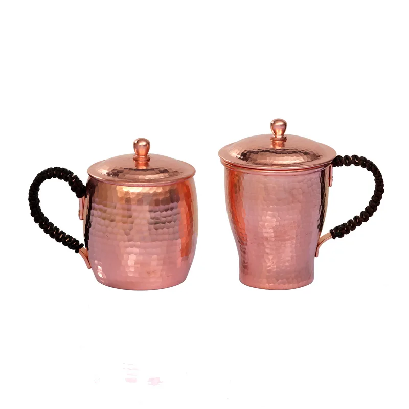 Handcrafted Pure Copper Beer Coffee Mug, Retro Weave Handle Thickened 500ml Water Drinking Cup for Moscow Mules Hot Cold Drinks