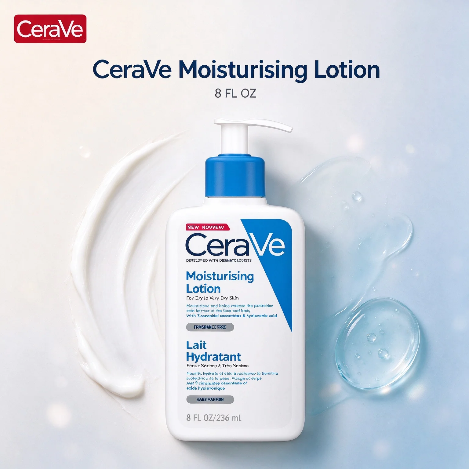 CeraVe Fragrance Free Moisturising Lait Hydratant, For Dry to Very Dry Skin 8 FL OZ (236ml)