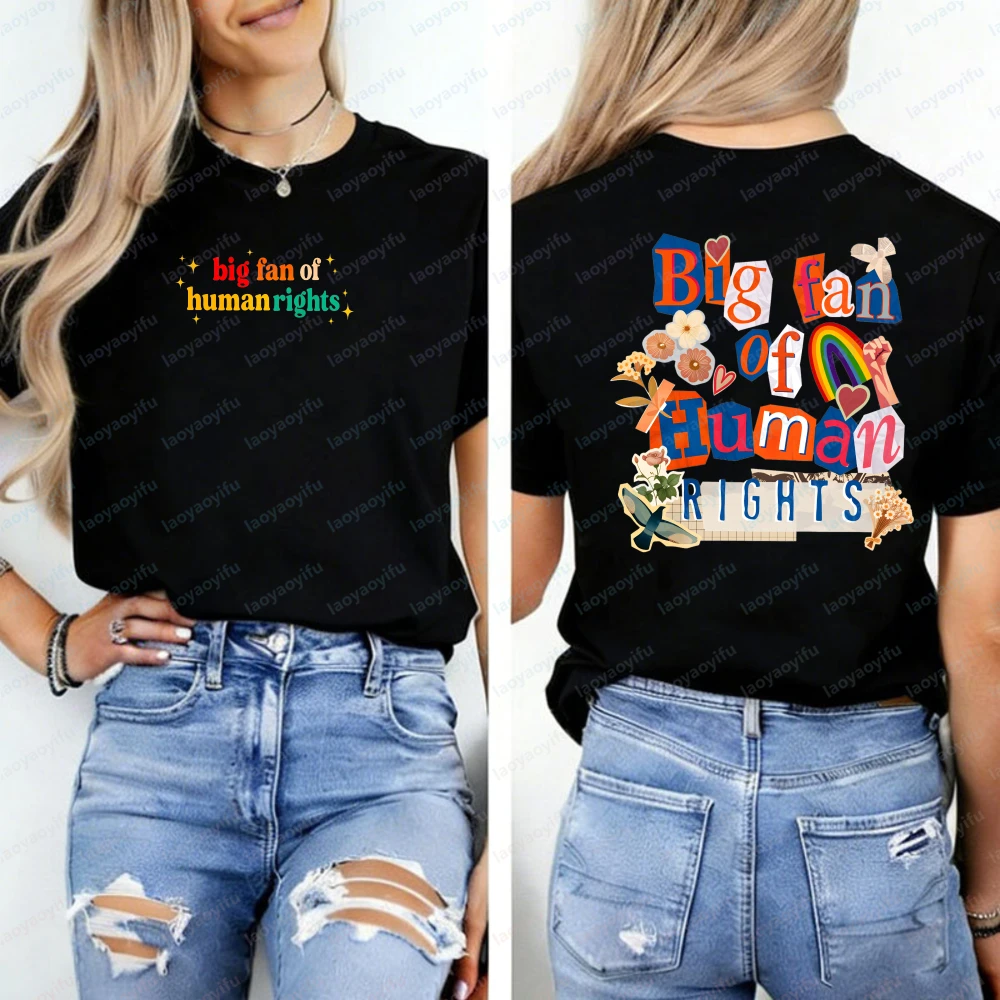 Big Fan of Human Rights Retro Shirt Magazine Letter Equality Tee Everyone Welcome Gift for Liberal Anti Populism Gifts Tops Tees