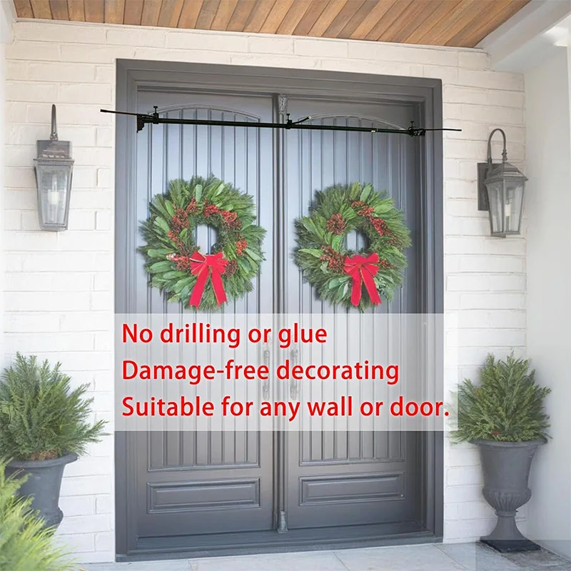 Double Door Christmas Decoration Hanger, Front Door Garland Hanger, Metal Adjustable 20 lbs, No Screws Drilling, Easy Assembly