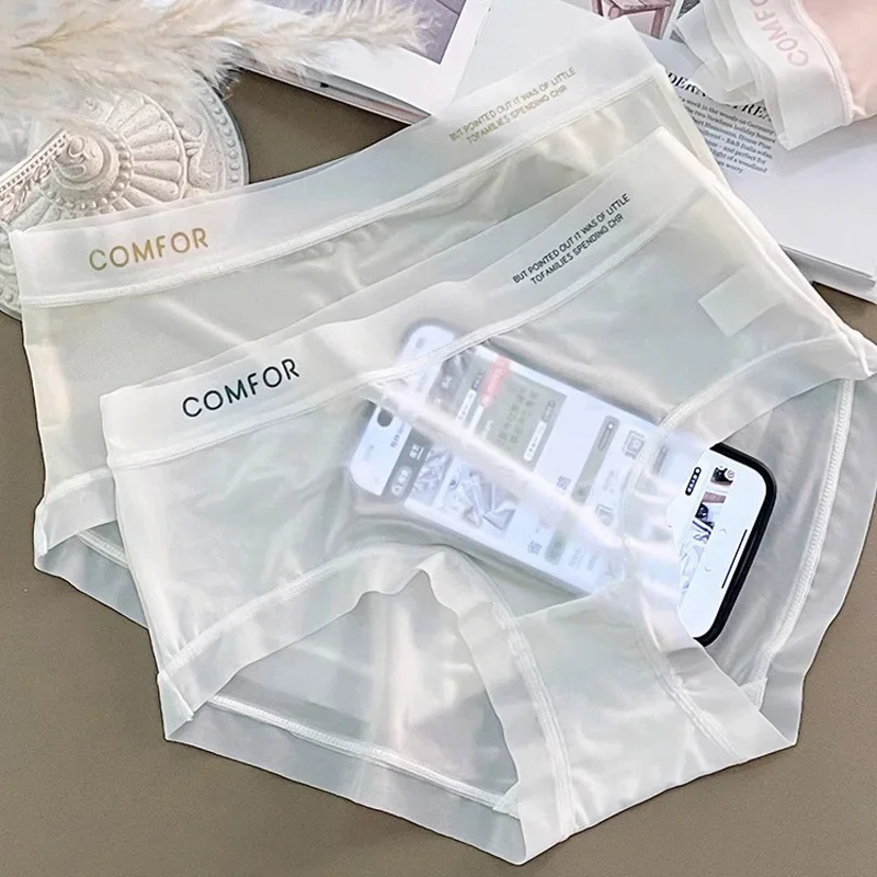 Женские трусики, сексуальные женские бесшовные трусики из ледяного шелка, быстросохнущее однотонное нижнее белье, удобные женские трусы, крутое нижнее белье