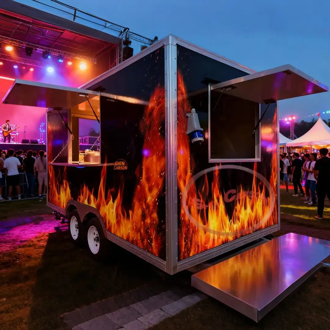 

Custom 16ft Small Pizza Concession Mobile Food Truck with Full Kitchen Portable Toilets Fast Food Catering Vehicle for Sale