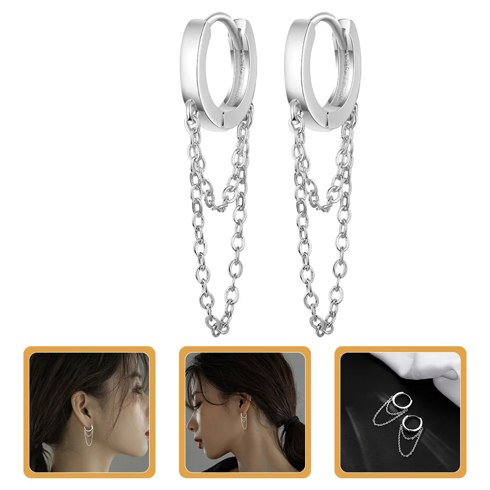 

1 Pair Chic Tassel Chain Drop Earrings For Party Festive Non Piercing Ear Jewelry Dangle Ear Clips Fashionable Costume