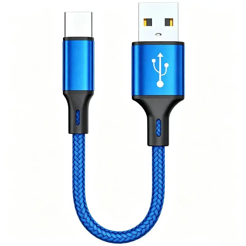0.25M Short USB A To Type C Cable 3A Fast Charging Data Transfer Nylon Braided Cord For Power Bank Phone