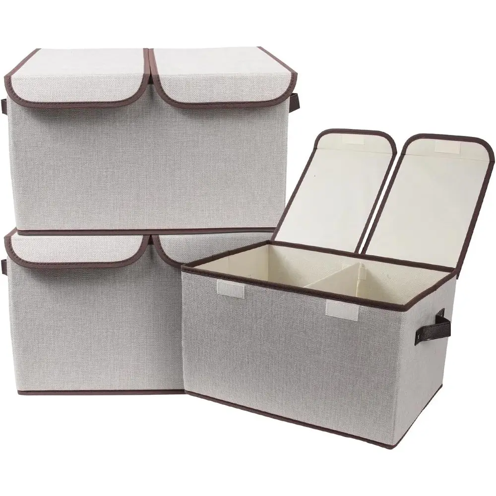 

Складной тканевый короб для хранения, 16,5 x 11,8 x 9,8 дюймов (Д x Ш x В), с двойной крышкой и разделителями, органайзер для дома, гардероба, офиса