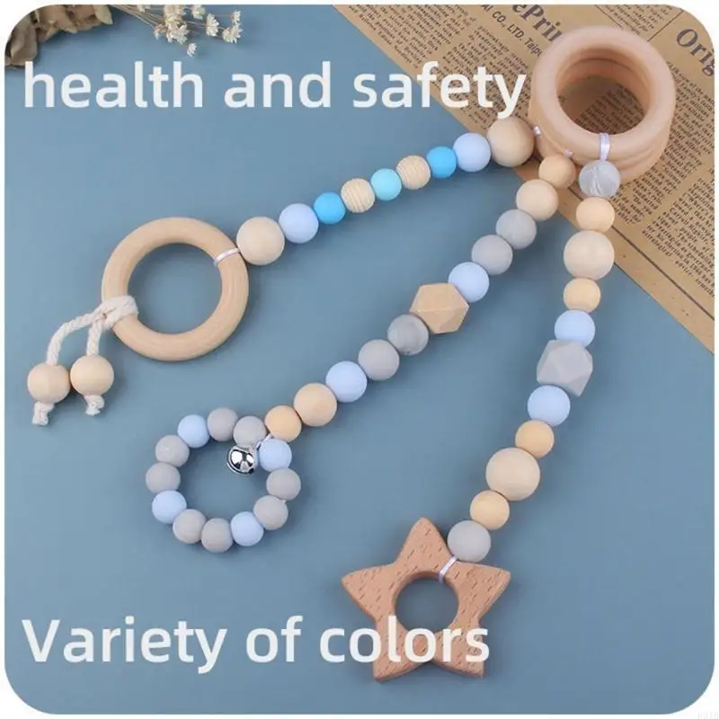 3 Pcs/Set Baby Gym Frame Pendant Beech Wooden Ring Silicone Beads Teether Stroller Rattle for Infants Newborn Teething P31B