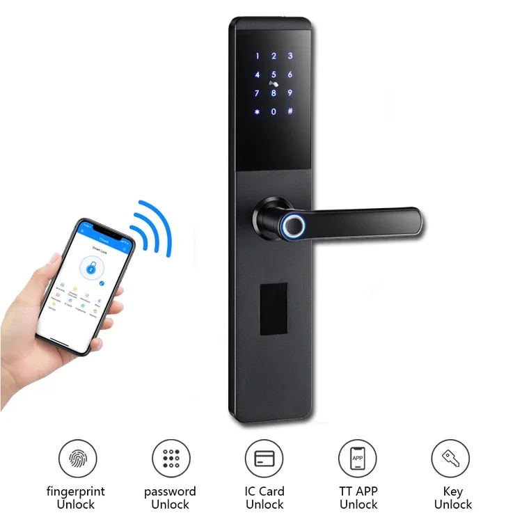 Entrada sin llave, contraseña de huella dactilar, tarjeta RFID, cerradura de llave, aplicación Digital, cerradura electrónica inteligente para puerta de casa con TTLock