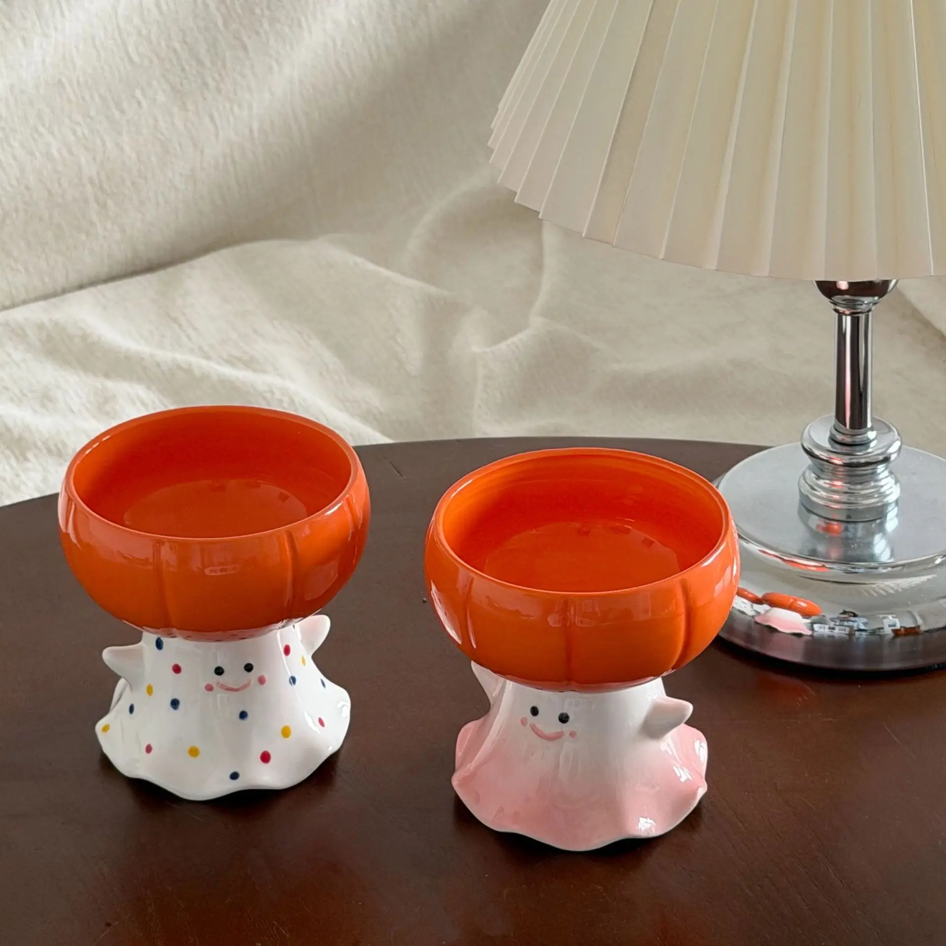 

Кружка для мороженого с тыквой, керамическая чашка на Хэллоуин, ручная роспись, креативный подарок, милая чашка на высоких ножках