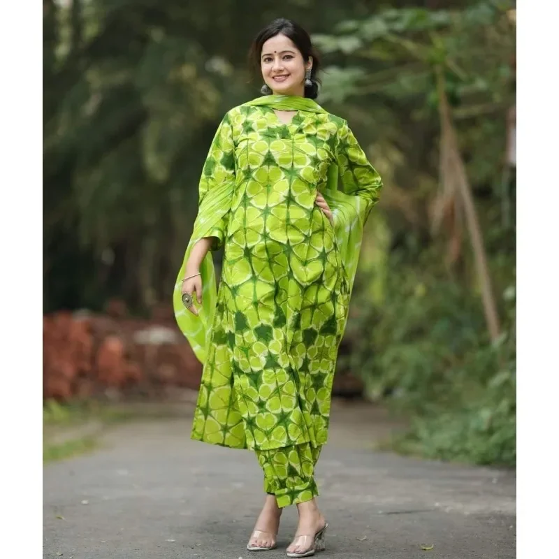 

Green Color Printed Kurti Palazzo with Dupatta Diwali Wear Kurta Pant Gift Dress