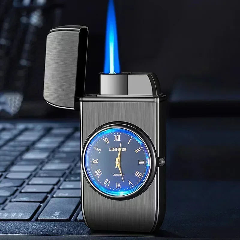 Rocker Arm Watch Metal Unusual Gas Lighters Jet Butane Torch Lighter Windproof Cigarette Cigar Lighter Gadgets for Men