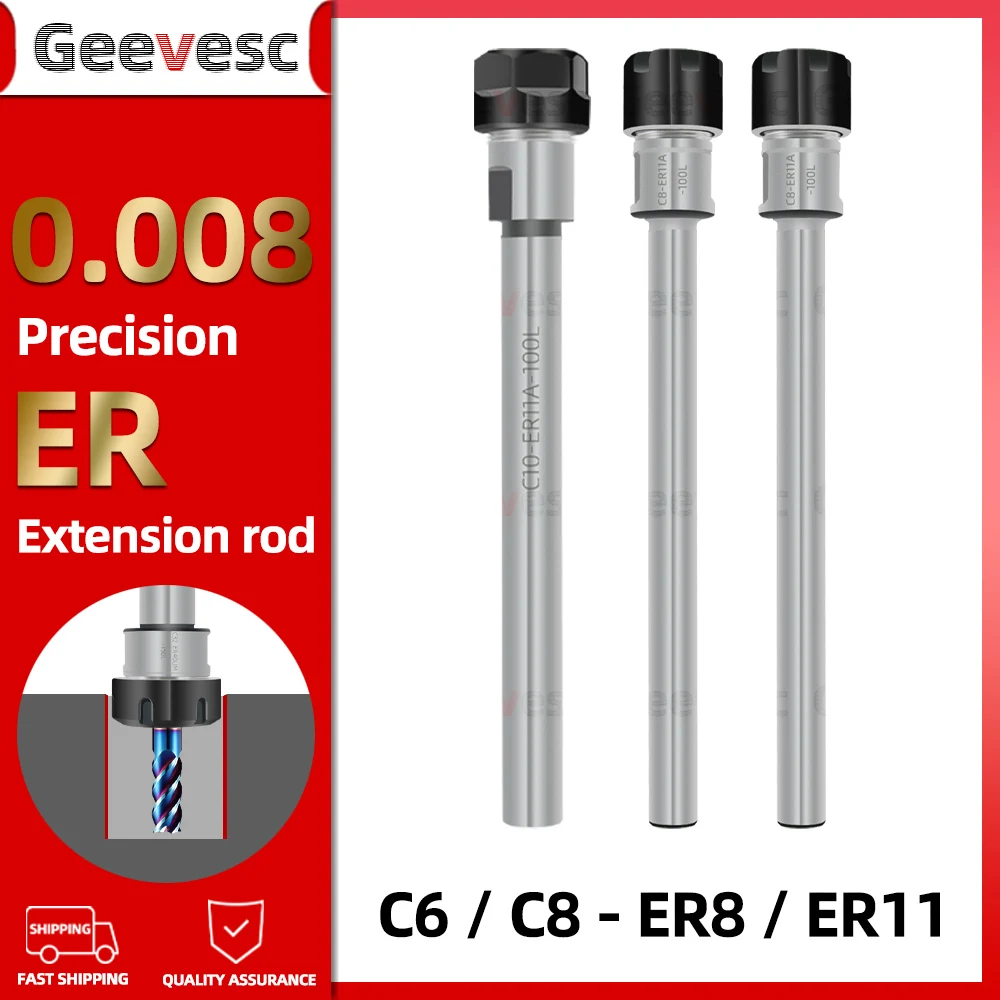 Gerade Schaft Verlängerung Stange C6 C8 ER8 ER11 60mm 100mm 150mm Tiefe Loch Bearbeitung Werkzeuge Mühle Verlängern werkzeug halter ER Collet Muttern