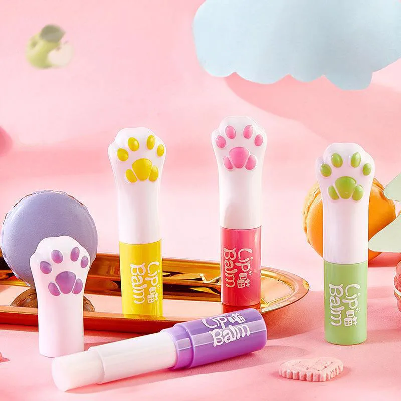 12Pcs Cute Cat Paw Lip Blam Kids Lip Care Fruit Flavor Moisturizer For Dry Cracked Lips Organic Fruit Extract with Vitamin E