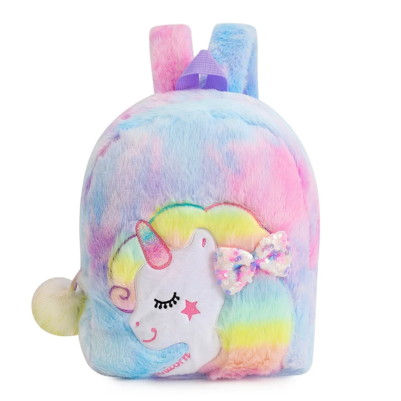 

Colourful Bowknot Unicorn Kids Bag for Girls Back To School Cute Plush School Backpack Toddler Child Back Bag Sac A Dos Scolaire