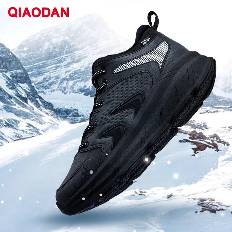 

QIAODAN Velvet High-top Sports Shoes for Men 2024 Winter Warm, Waterproof, Shock-absorbing Leather Running Shoes Male XM45230204