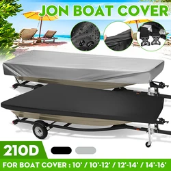 10-16FT Jon Boat Cover Black/Silver Waterproof Sun Protection Anti-UV Heavy Duty 210D Marine Trailerable Canvas Boat Accessories
