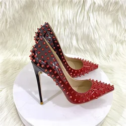 12cm Fashion Sexy Women's All Rivet Pointed High Heels Italian Gradient High Heels Party Night Suitable Shoes for Women 33-45