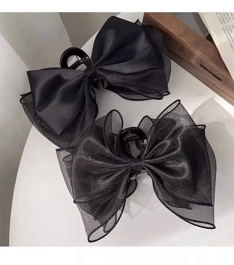 Summer New Solid Color Mesh Tulle Bow Hair clips Elegant Women Ponytail Braid Hair Claw Clip Hair Clip Headwear Hair Accessories