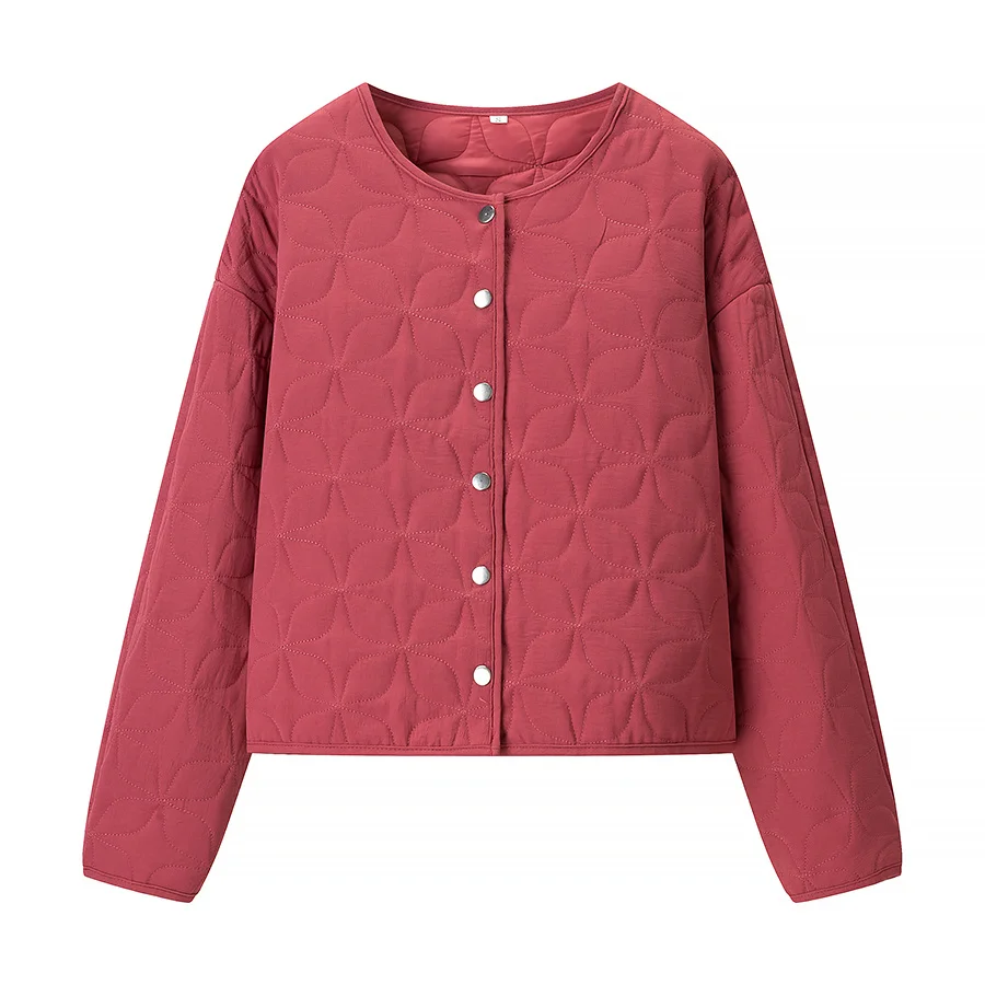 Nine Zar レディース ラウンドネック パッチワーク 無地 ルーズ カジュアル ジャケット アウター トップス ダイヤモンド柄 ロングスリーブ 秋コート