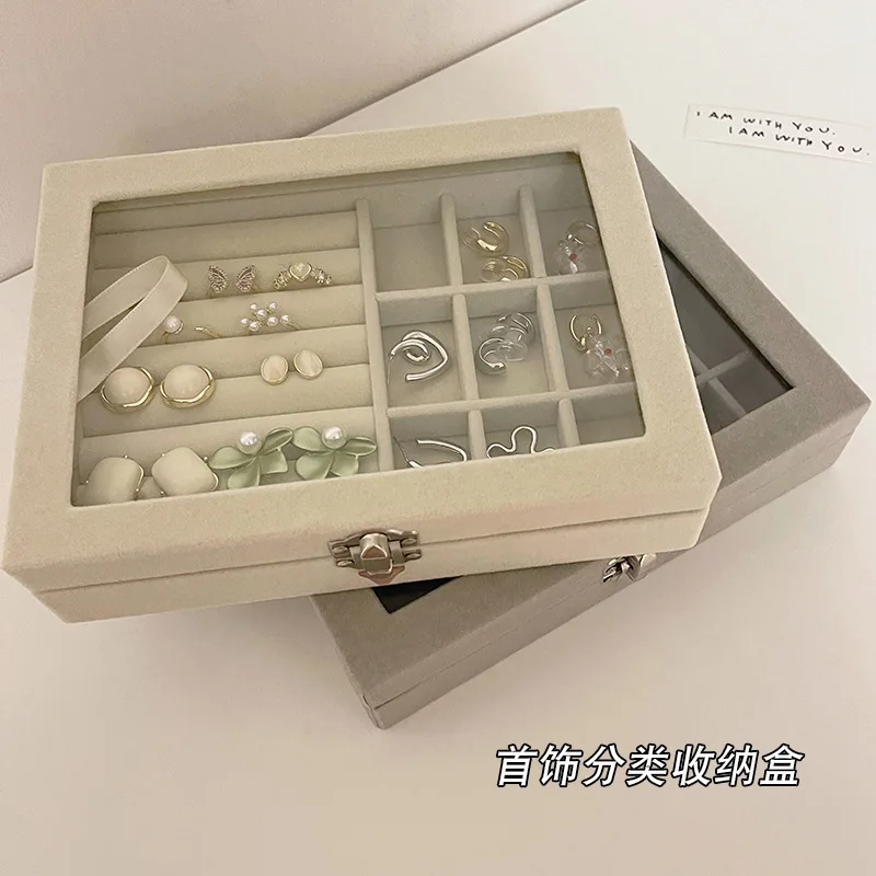 Simple flannel ring box, jewelry box, stud earrings, jewelry storage box with lid, dust-proof jewelry box, necklace box.