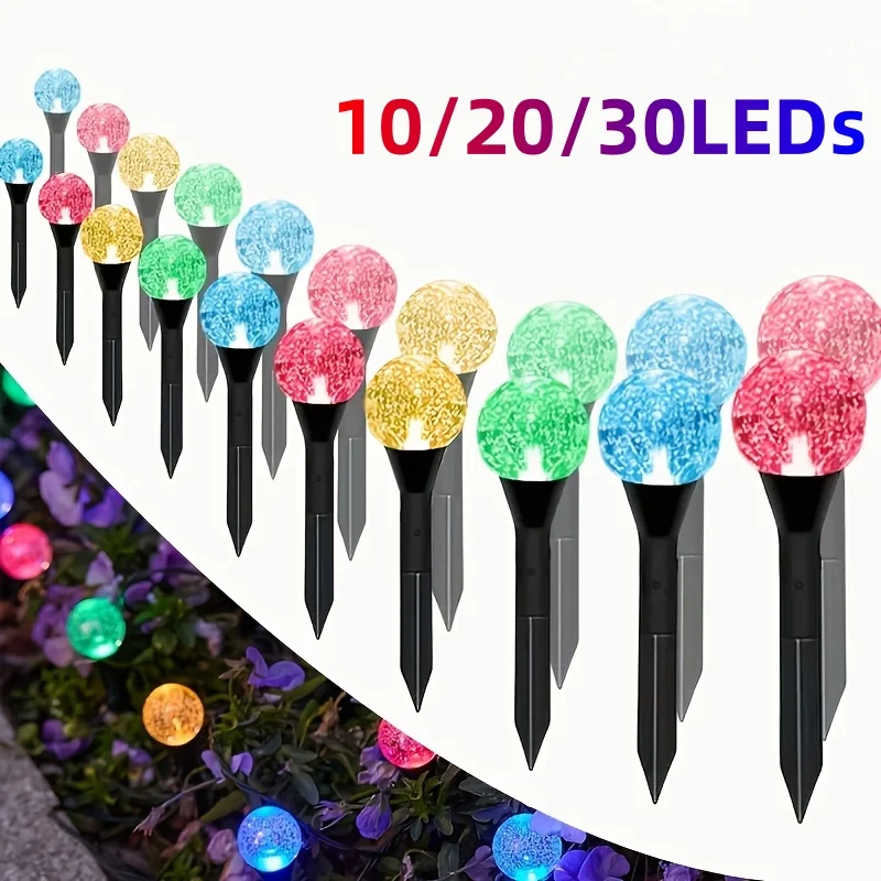 10/20/30 Leds Solar Garden Crystal Lights,Outdoor Lawn Lights With 8 Lighting Modes,Camping, Christmas,Party Decorations JJ2854G