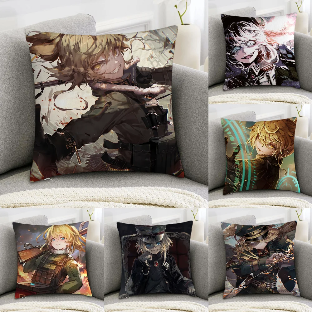 

S-Saga Of Tanya Evil Pillow Case Sofa Decorative Home Double-sided Print Plush Square Throw Pillow Covers Cushion Decor Cover