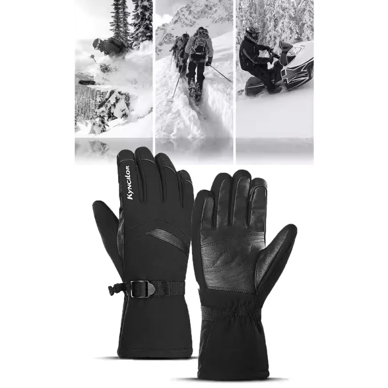 Winter Warm Motorcycle Riding Gloves A0081 Touch Screen Windproof Ski Gloves for Cycling Driving Running Outdoor Sports Black