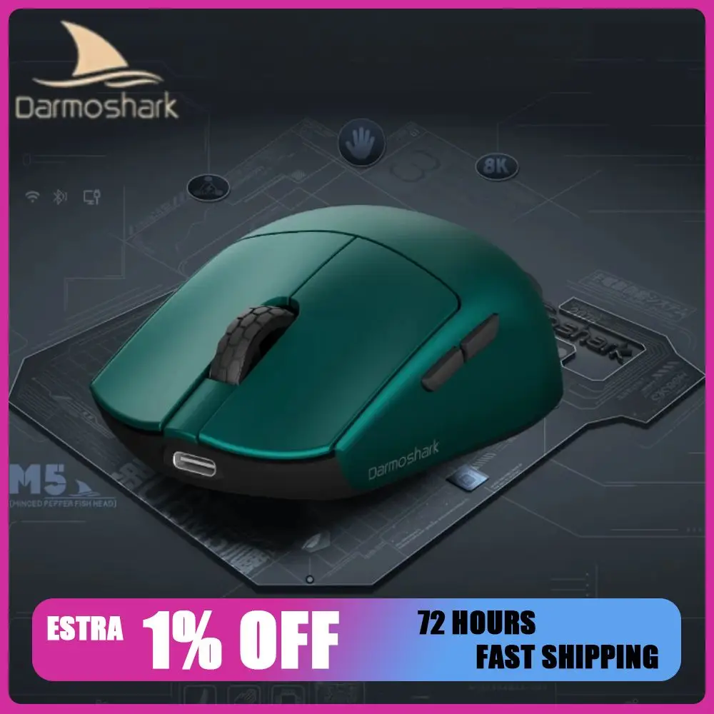 Darmoshark M5V2 Wireless Mouse Tri-mode PAW3950 Dual 8kHz 30000DPI Esports Game Mice 36g Lightweight Finger Grip Gaming Mouse